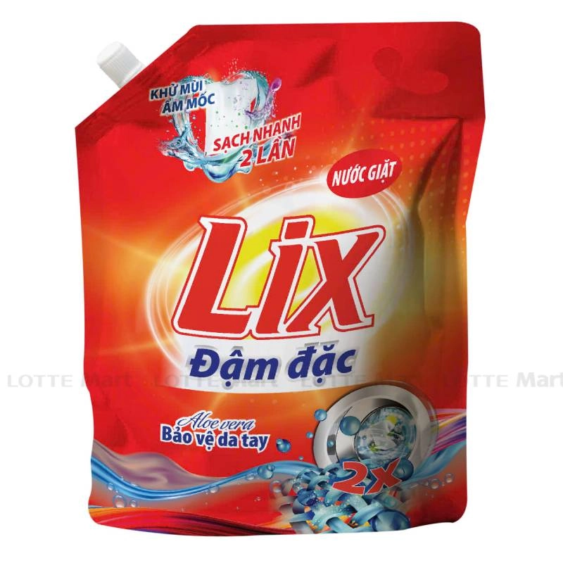Nước Giặt Lix Đậm Đặc Khử Mùi Ẩm Mốc Cho Máy Giặt Cửa Trước Và Cửa Trên Túi 3.2kg ( Đỏ )