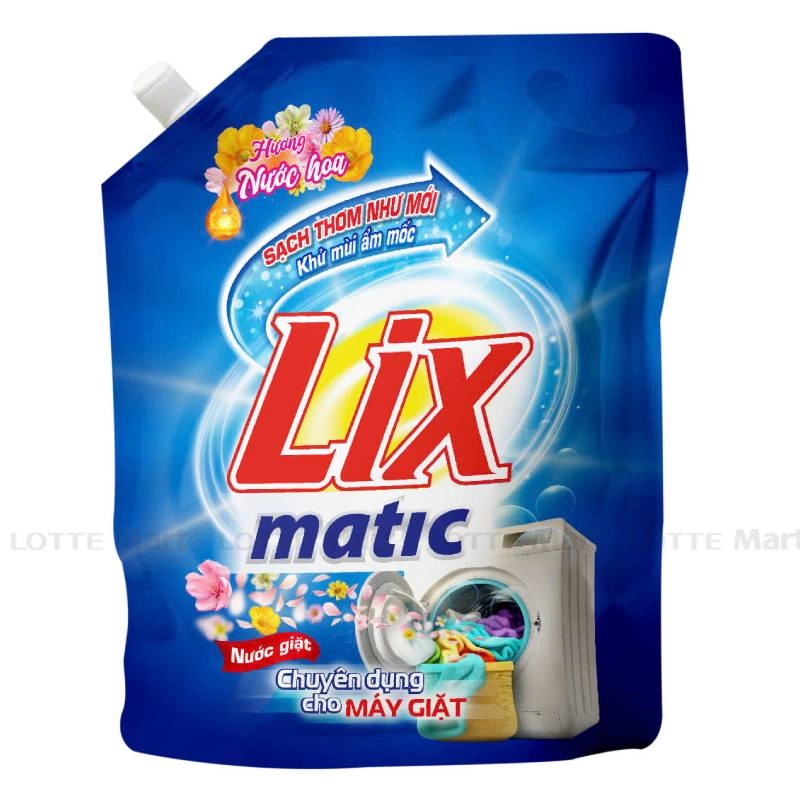 Nước Giặt Lix Matic Hương Nước Hoa Cho Máy Giặt Cửa Trước Và Cửa Trên Túi 3.2kg ( Xanh )